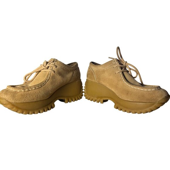 Vintage Skechers Suede Womens Platform Lace-Up Shoes With Lug Sole Beige Sz 9 - Picture 8 of 11